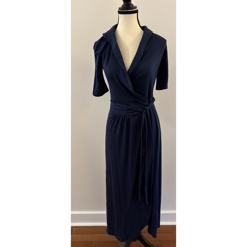 NWT Quince Navy Blue Tencel Midi Wrap Maxi Dress Size Small New